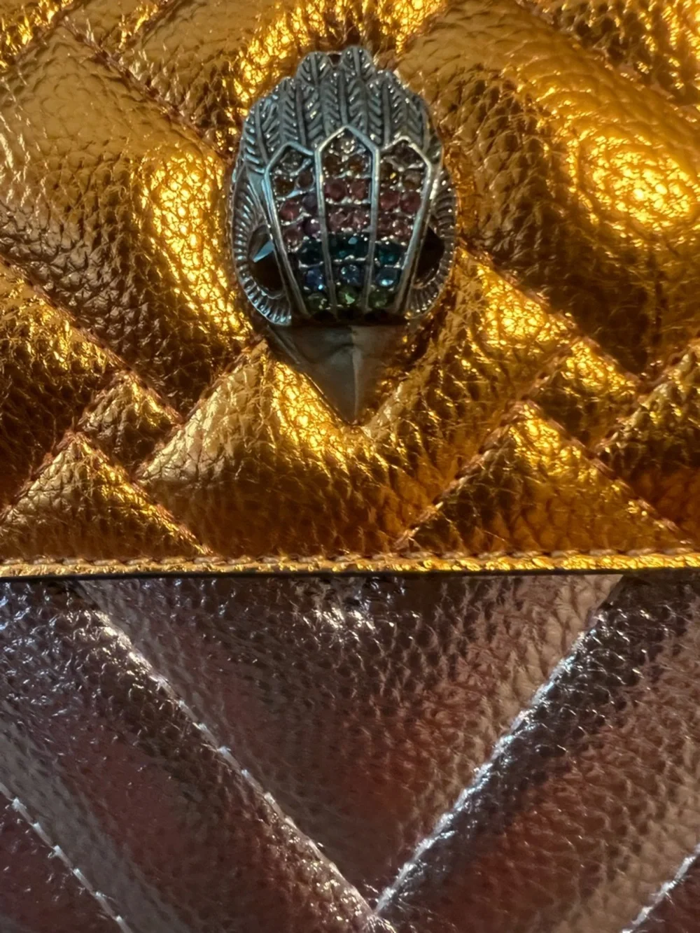 Kurt Geiger Metallic Gold and Rose Quilted Leather Crossbody Bag - Picture 2 of 10